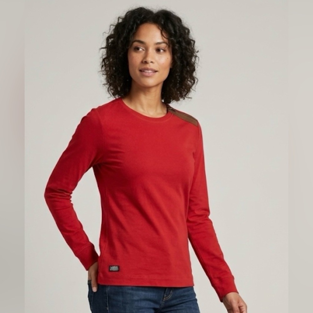 Ralph Lauren long sleeve top suede-style shoulder zipper and elbow patches M